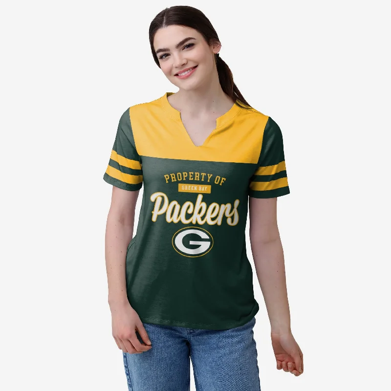 Green Bay Packers Womens Team Stripe Property Of V-Neck T-Shirt