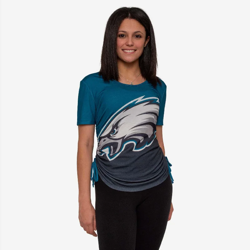 Philadelphia Eagles Womens Ruched Replay Short Sleeve Top