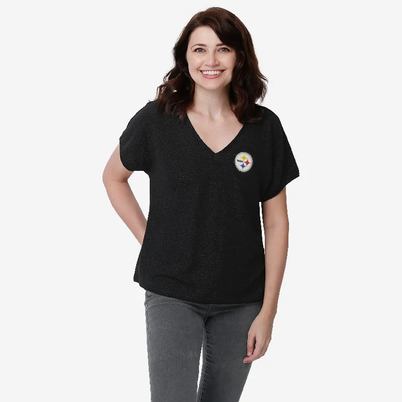 Pittsburgh Steelers Womens Gametime Glitter V-Neck T-Shirt