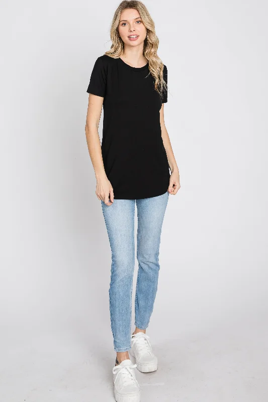 Black Basic Short Sleeve Top