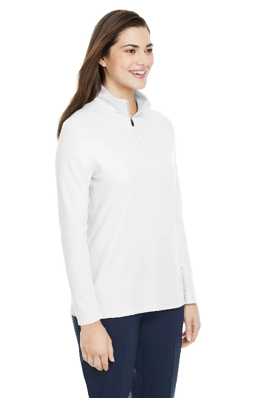 Core 365 Womens Fusion ChromaSoft Performance Moisture Wicking Pique 1/4 Zip Sweatshirt - White