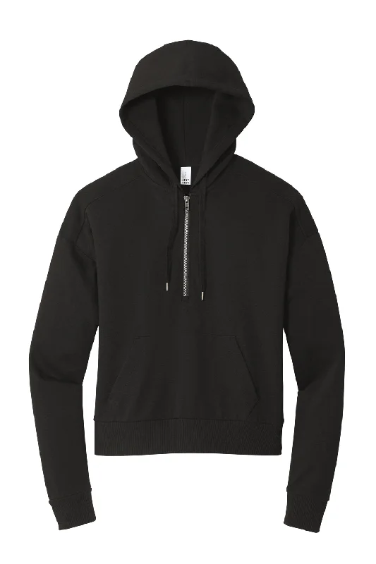 District Womens Perfect Tri Fleece 1/4 Zip Hooded Sweatshirt Hoodie - Black