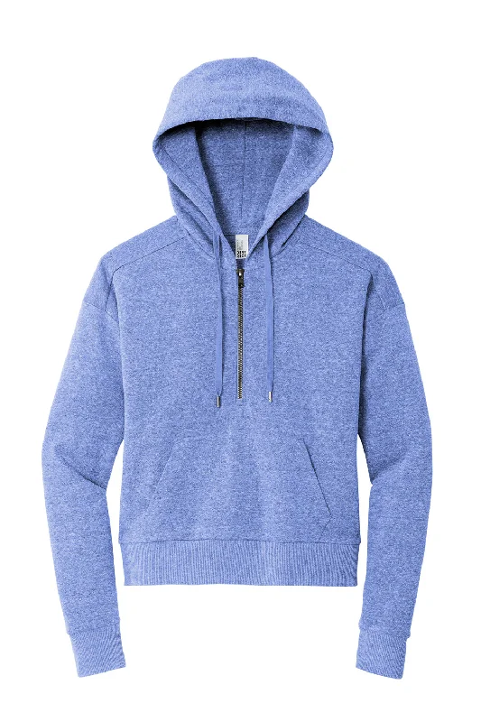 District Womens Perfect Tri Fleece 1/4 Zip Hooded Sweatshirt Hoodie - Royal Blue Frost