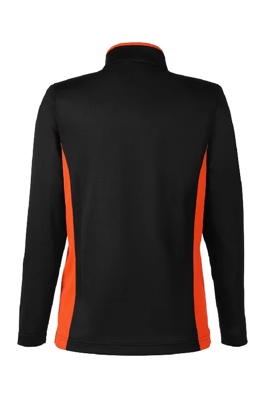 Harriton Womens Flash Performance Moisture Wicking Colorblock 1/4 Zip Sweatshirt - Black/Team Orange