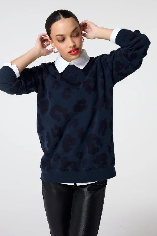 Navy with Navy Leopard Longline Sweatshirt