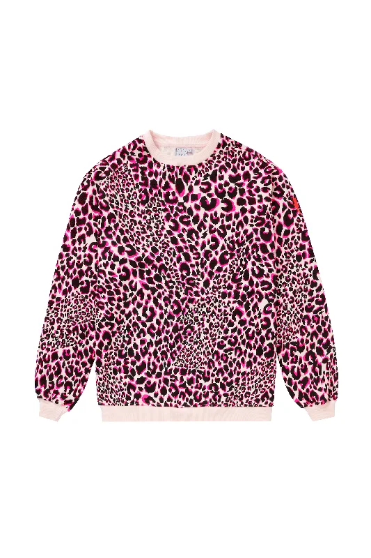 Neutral with Pink and Black Rock and Roll Leopard Oversized Sweatshirt