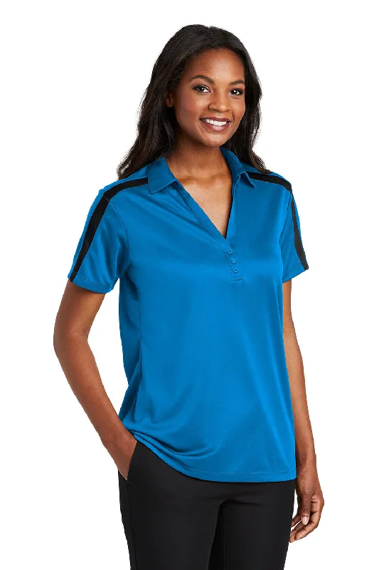 Port Authority Womens Silk Touch Performance Moisture Wicking Short Sleeve Polo Shirt - Brilliant Blue/Black