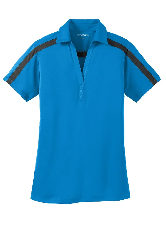 Port Authority Womens Silk Touch Performance Moisture Wicking Short Sleeve Polo Shirt - Brilliant Blue/Black