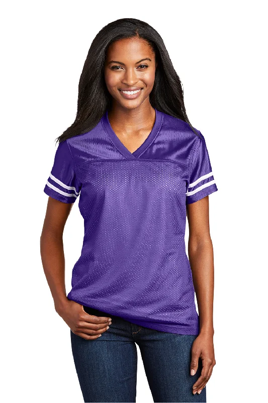 Sport-Tek Womens Short Sleeve V-Neck T-Shirt - Purple/White