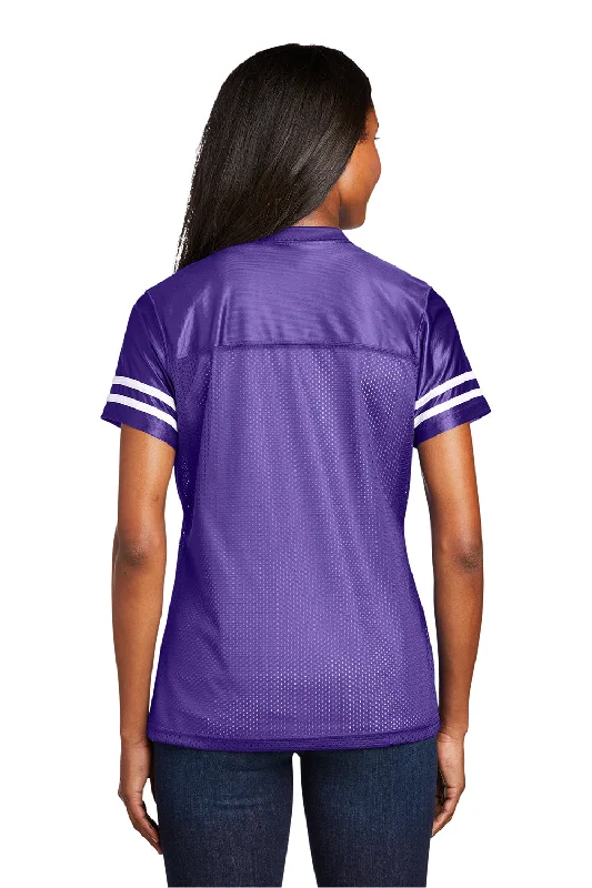 Sport-Tek Womens Short Sleeve V-Neck T-Shirt - Purple/White