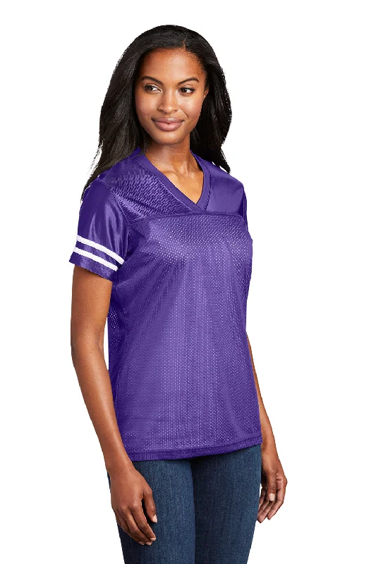 Sport-Tek Womens Short Sleeve V-Neck T-Shirt - Purple/White