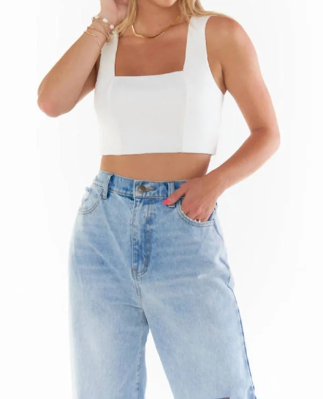 Ansley Crop Top In White Stretch