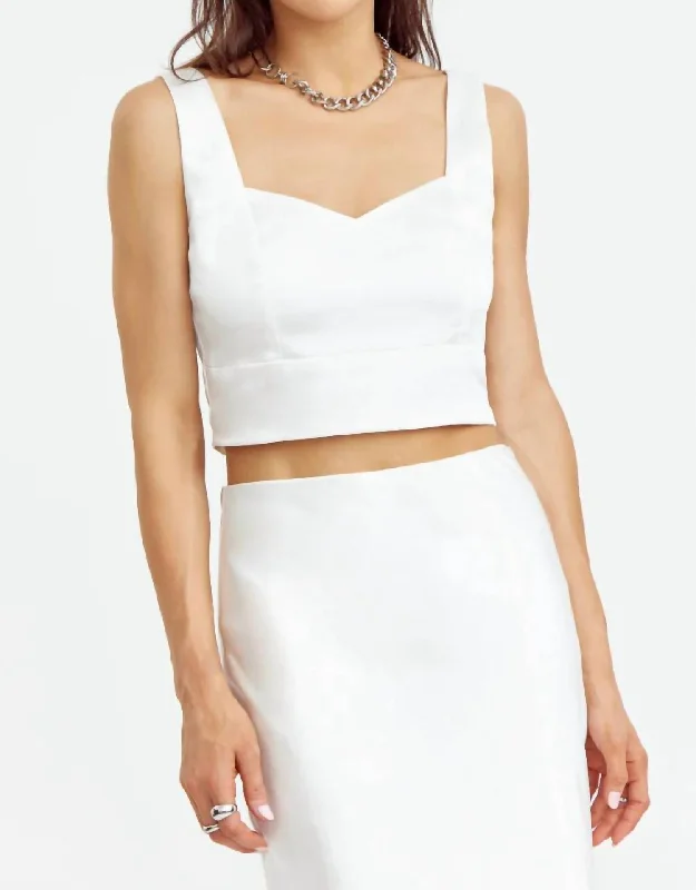 Babel Satin Cropped Top In Off White