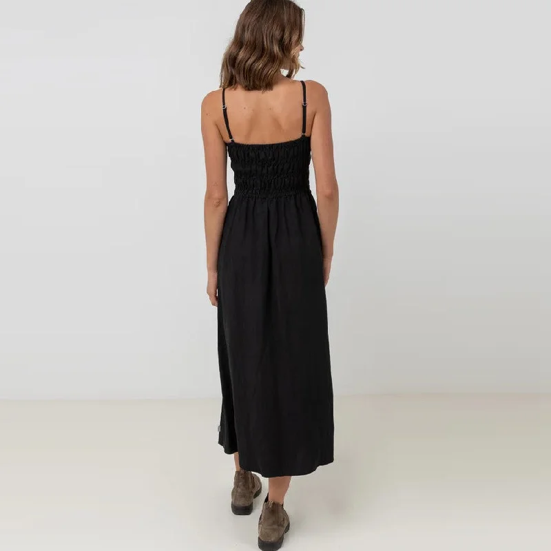 Classic Shirred Midi Dress (Black)