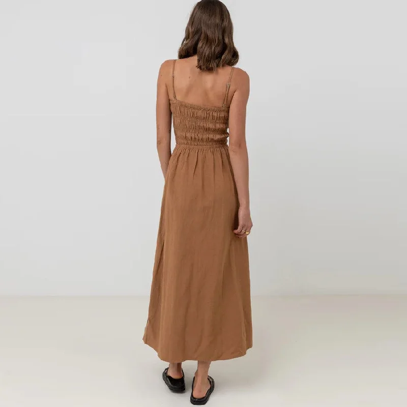 Classic Shirred Midi Dress (Caramel)