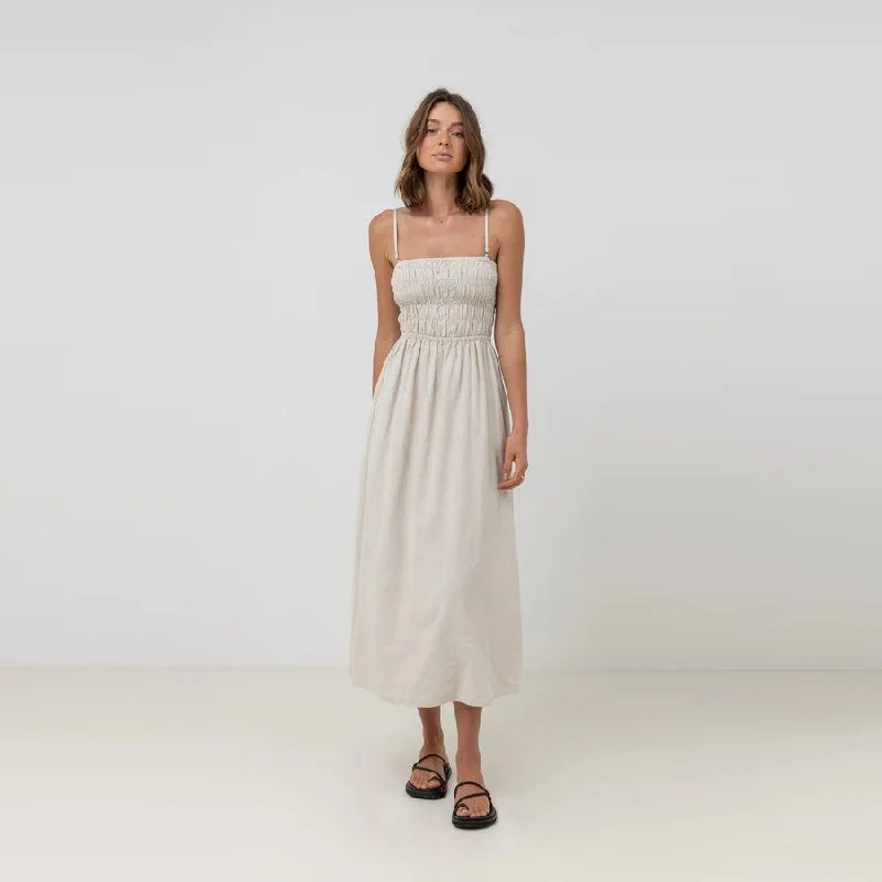 Classic Shirred Midi Dress (Oatmeal)