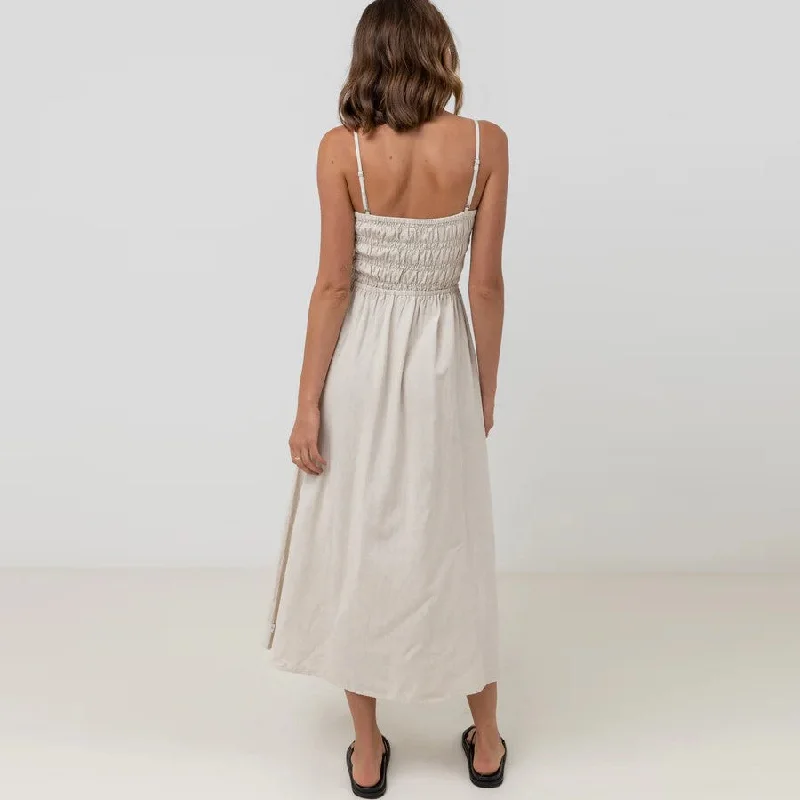 Classic Shirred Midi Dress (Oatmeal)