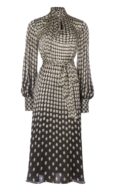 Cowrie Print Sleeved Dress - Black