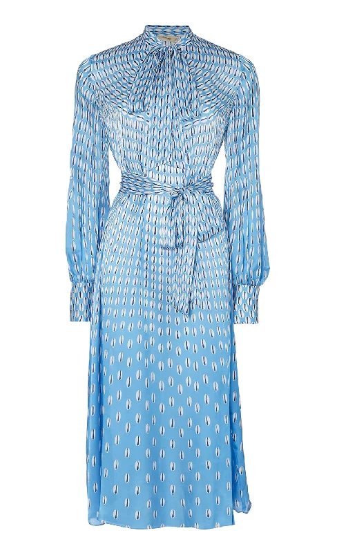 Cowrie Print Sleeved Dress - Cornflower