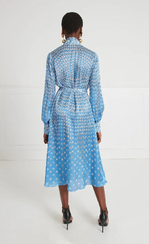 Cowrie Print Sleeved Dress - Cornflower