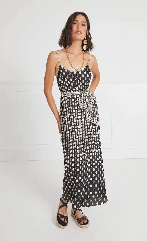 Cowrie Print Slip Dress - Black