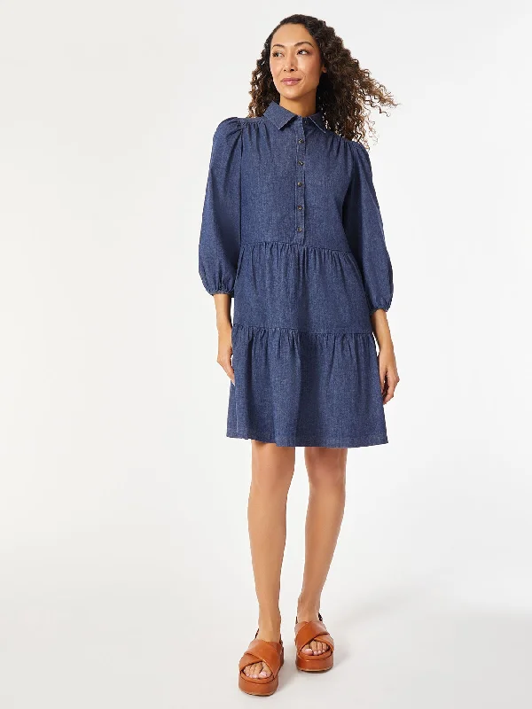 Denim Button Front Belted Dress