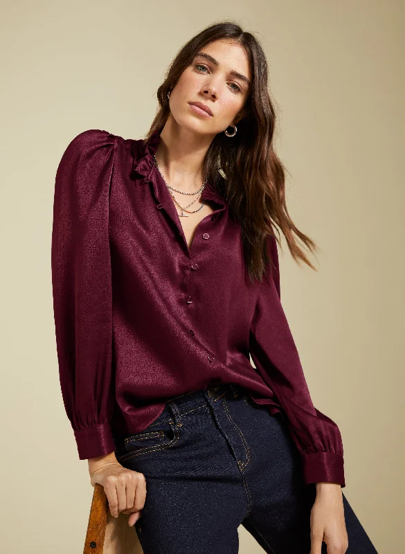 Evelyn Satin Frill Neck Blouse