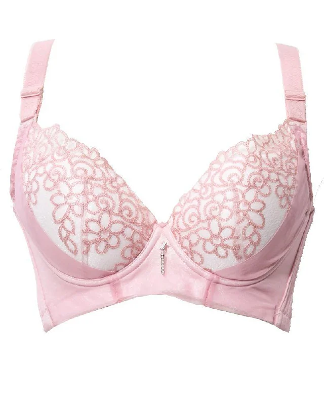 Full Cup Push Up Bra - Single Padded Soft Underwired Pushup Bra - Pink