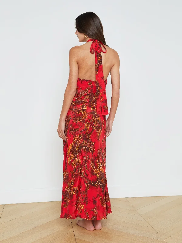 Gevena Silk-Blend Halter Maxi Dress