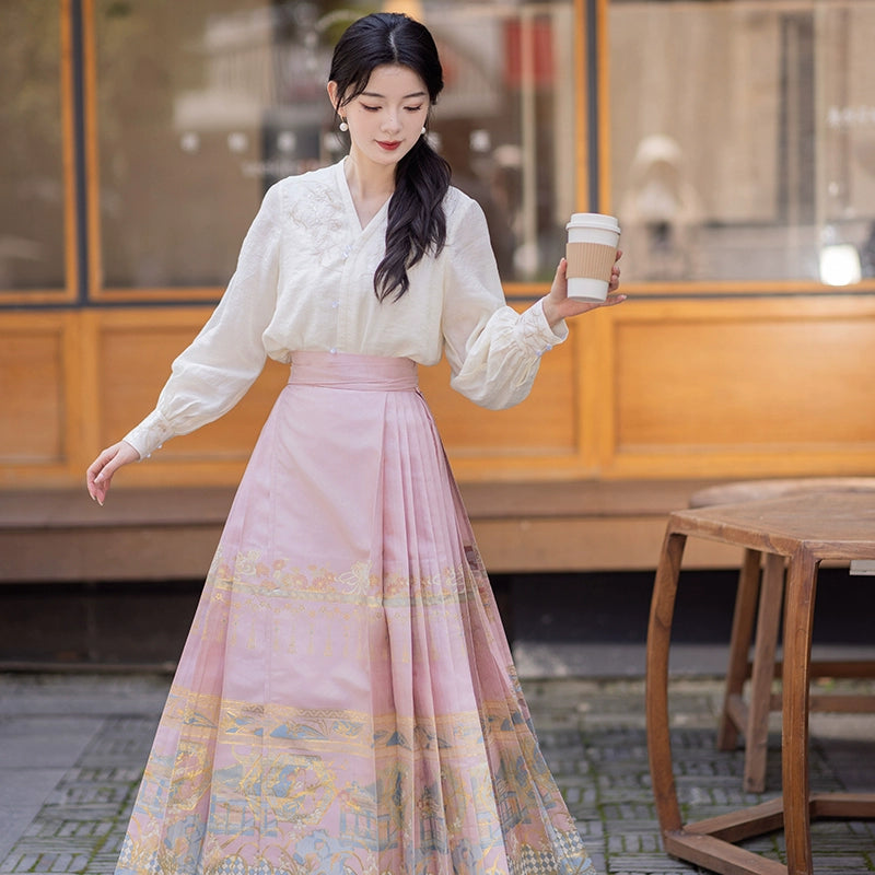 S / two-piece set (cherry blossom pink skirt+blouse)