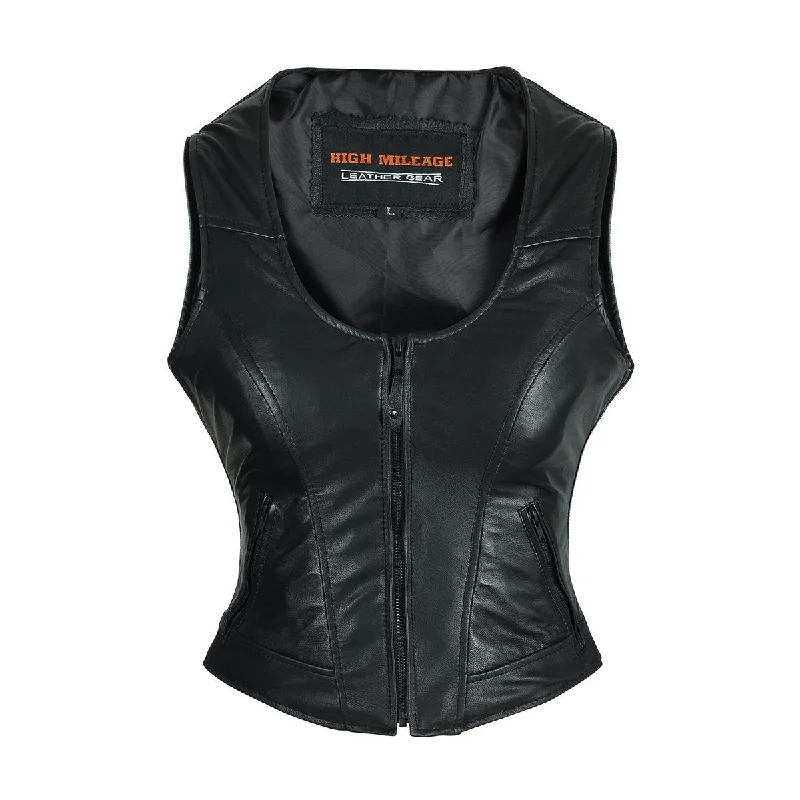 HML1041 High Mileage Plain Side Black Leather Vest