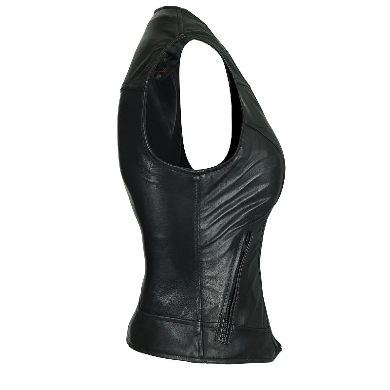 HML1041 High Mileage Plain Side Black Leather Vest