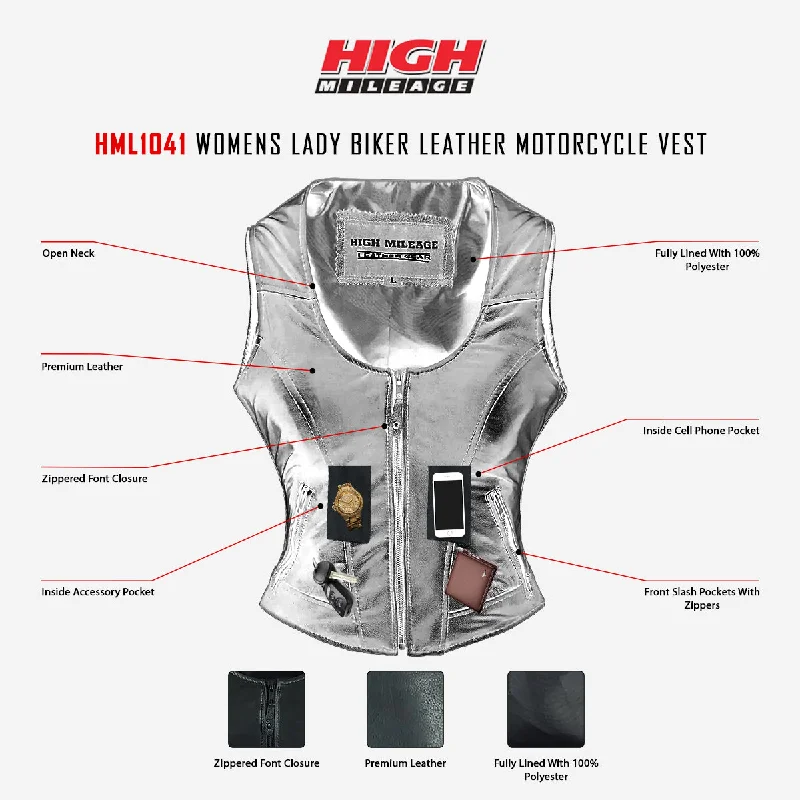 HML1041 High Mileage Plain Side Black Leather Vest