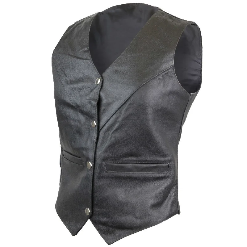 VL1004S Ladies Milled Leather Plain Side Vest