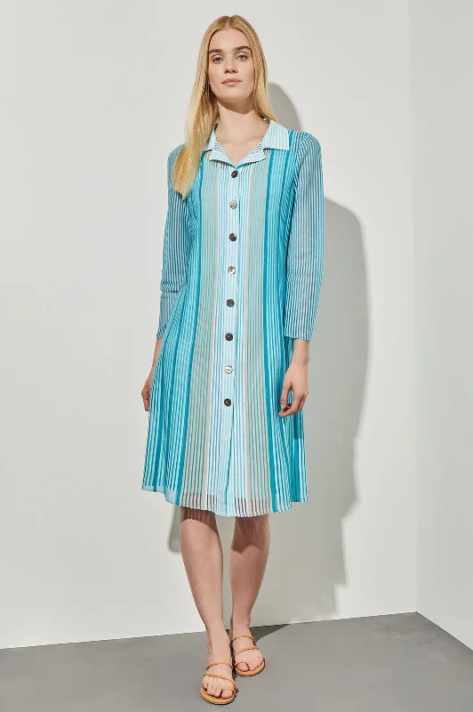 Midi A-Line Shirtdress - Sheer Striped Soft Knit