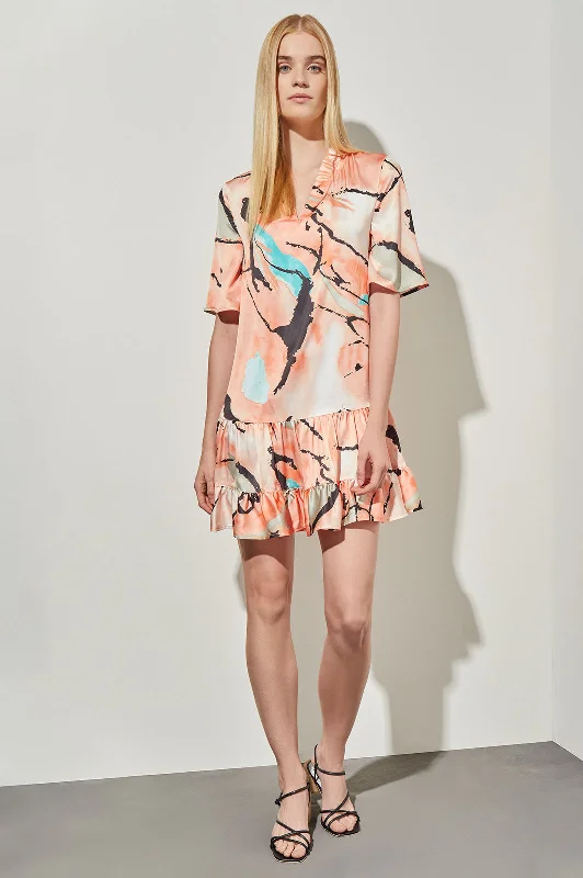 Mini Drop-Waist Flounce Dress - Abstract Woven