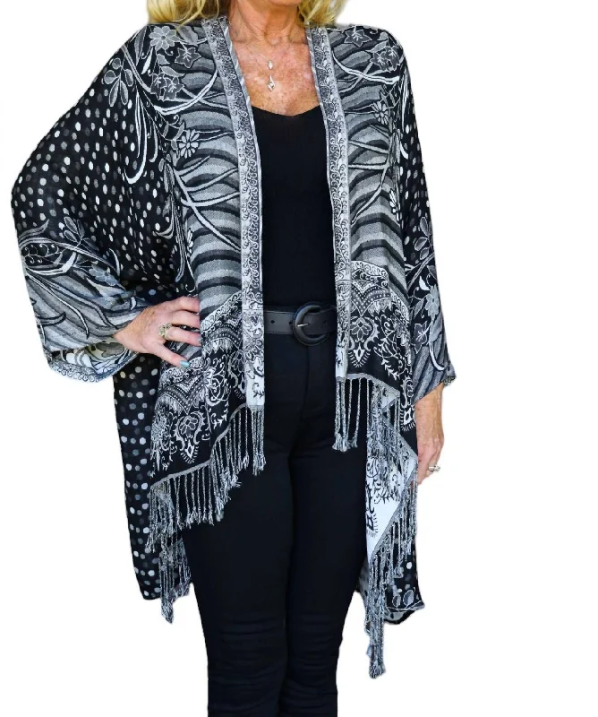 Reversible Kimono Cardigan In Black And White