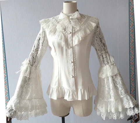 Sweet Angel~Time of the Day~Elegant Lolita Hime Sleeve White Blouse