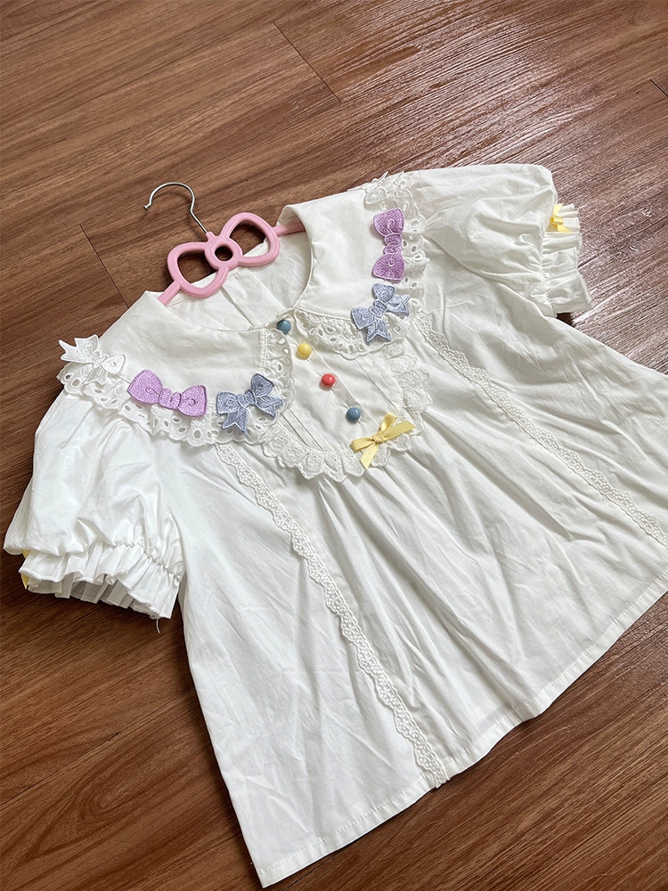 NanShengGe~Sheep Party~Sweet Lolita Shirt Short Sleeve Bow Shirt