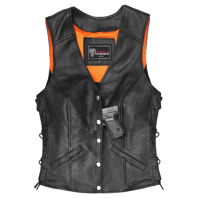 VL1048 Premium Leather Ladies Five-Snap Lace Side Vest