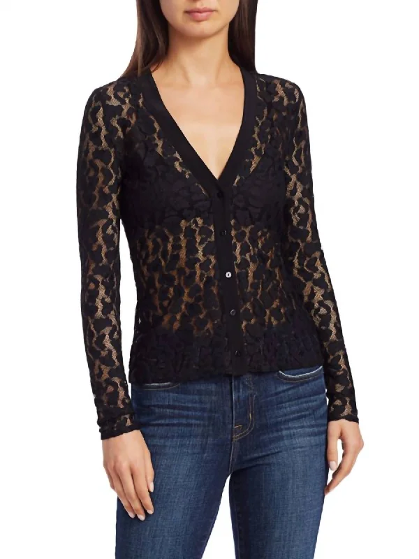 Vita Long-Sleeve Lace Cardigan In Black