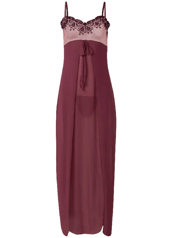 Lace detail gown set - Burgundy