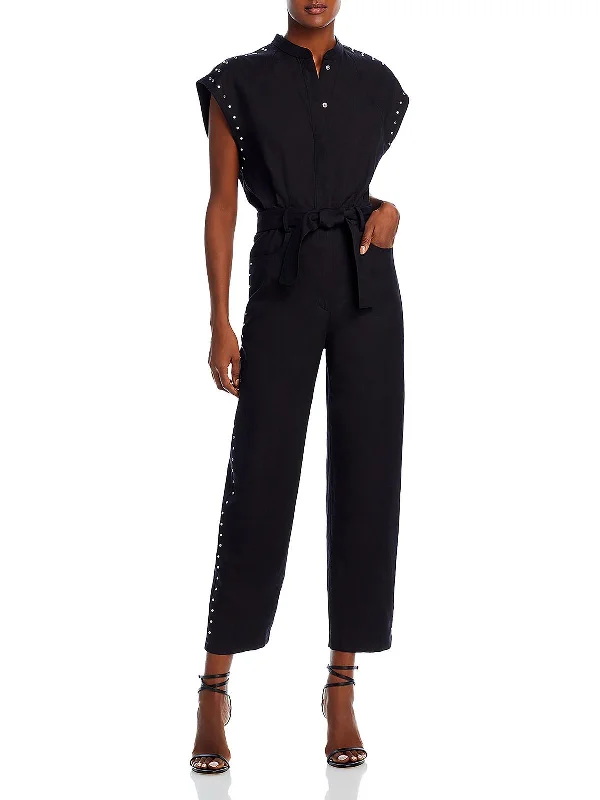 Womens Linen Blend Studded Jumpsuit