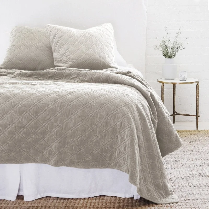 Chenille blankets with a thick and fuzzy textureWool blankets with natural warmth and insulationBrussels Taupe Coverlets by Pom Pom at Home Chenille blankets with a thick and fuzzy textureWool blankets with natural warmth and insulationBrussels Taupe Coverlets by Pom Pom at Home