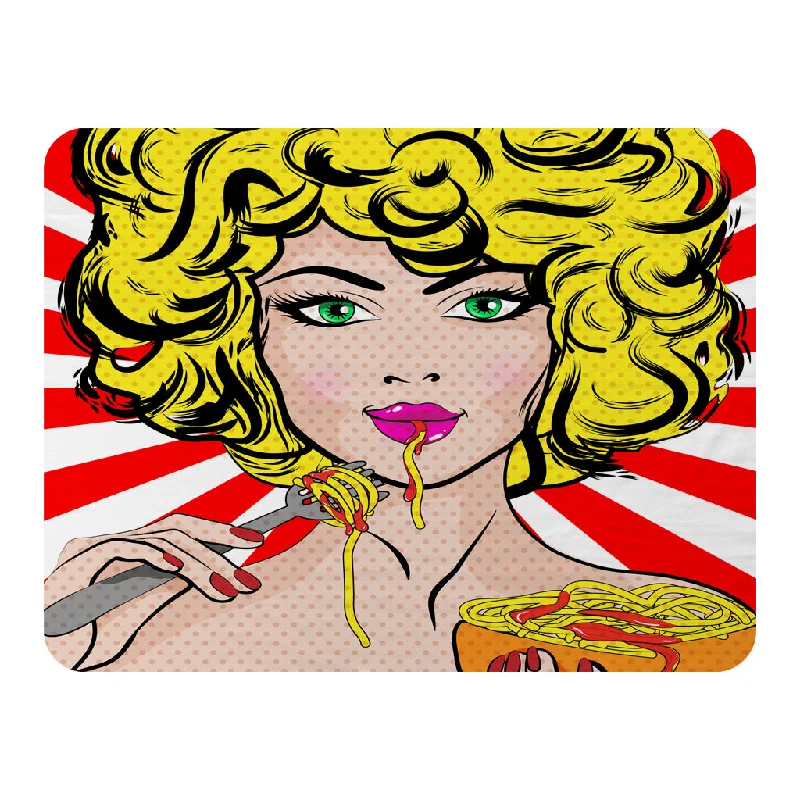 Linen blankets with a rustic and textured lookCotton blankets for breathability and a lightweight feelPop Art Young woman Eating Spaghetti (Blanket) Linen blankets with a rustic and textured lookCotton blankets for breathability and a lightweight feelPop Art Young woman Eating Spaghetti (Blanket)