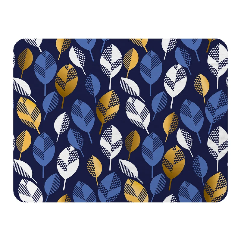 Recycled polyester blankets for an eco - conscious optionQueen - size blankets for standard - sized bedsWhite, Blue & Gold Leaves on Navy Background (Blanket) Recycled polyester blankets for an eco - conscious optionQueen - size blankets for standard - sized bedsWhite, Blue & Gold Leaves on Navy Background (Blanket)