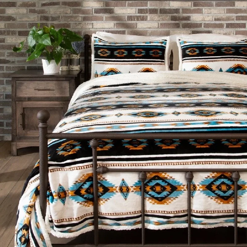 Recycled polyester blankets for an eco - conscious optionRayon from bamboo blankets for a silky and breathable feel3pc Queen Southwestern Sherpa Lodge Fleece Blanket Tan Turquoise Recycled polyester blankets for an eco - conscious optionRayon from bamboo blankets for a silky and breathable feel3pc Queen Southwestern Sherpa Lodge Fleece Blanket Tan Turquoise
