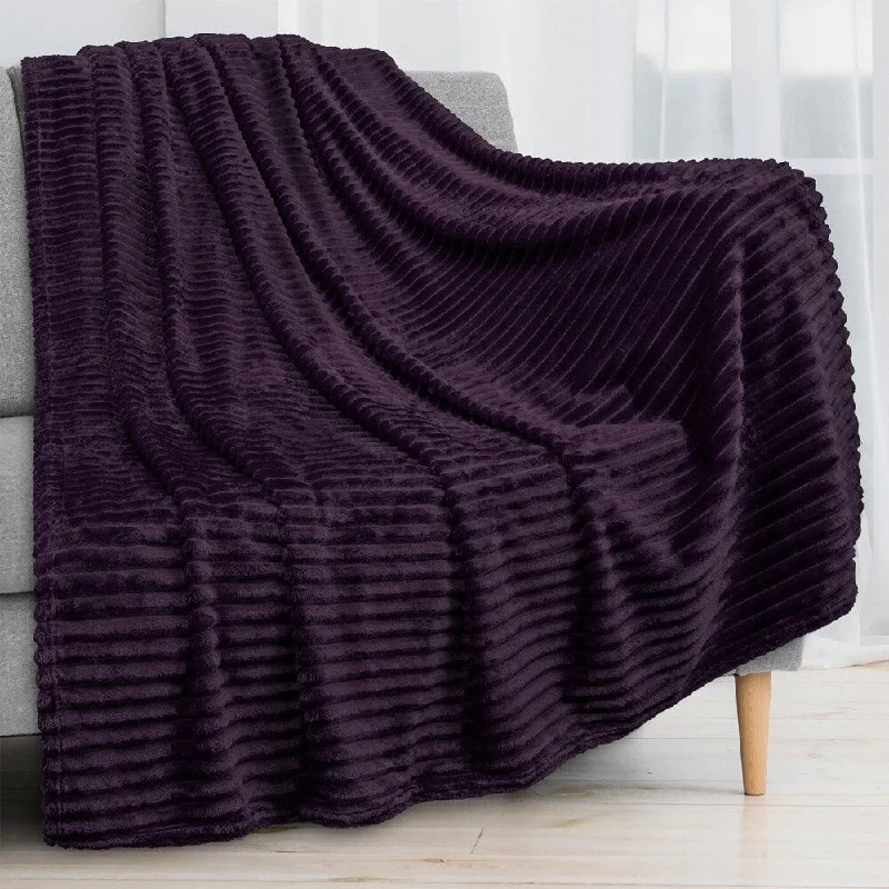 Synthetic fiber blend blankets for a budget - friendly choiceMicrofiber blankets that are durable and easy to care for60" x 80" Throw Stripe Flannel Fleece Blanket Purple