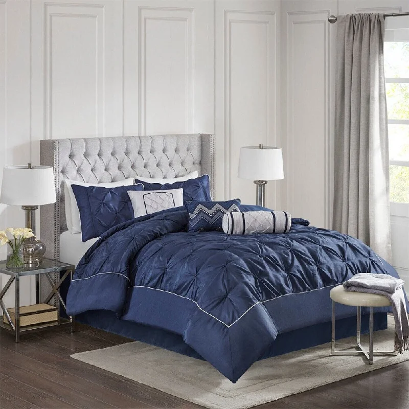 Synthetic fiber blend blankets for a budget - friendly choiceQueen - size blankets for standard - sized beds7pc California King Size Embroidery Tufted Comforter Set Navy