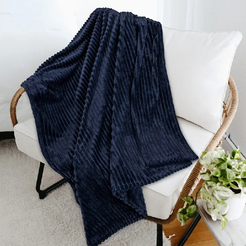 Mohair blankets with a unique sheen and softnessMicrofiber blankets that are durable and easy to care for90" x 108" Throw Stripe Flannel Fleece Blanket Navy Blue